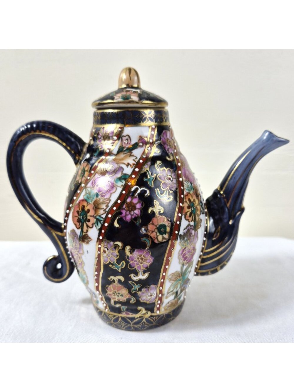 Chinese Miniature Teapot Decorative Floral Enamel Gold Accents Marked FF